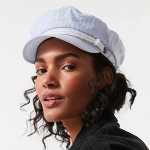 Brixton Blue Seersucker Fiddler Cap. Size medium